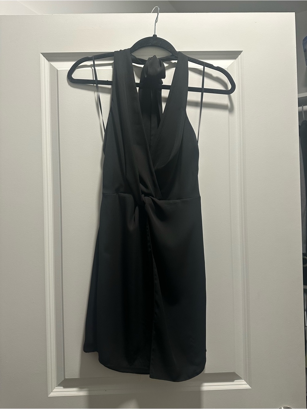 American Threads Black Halter Tie-Back Mini Dress